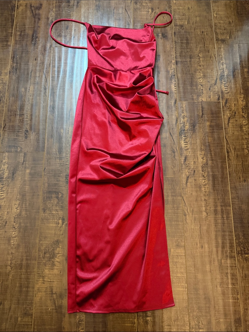 Windsor Red Satin Ruched Midi Dress